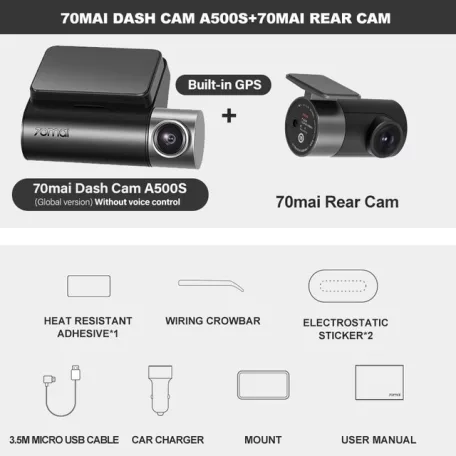 70mai A500s Dash Cam Pro Plus+ Rear Cam GPS 1944p autós kamera szett (A500s+RC06)