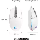 Logitech Egér - G203 Lightsync (Vezetékes, Gaming, Optikai, USB, 8000 DPI, fehér)