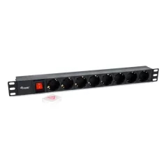   Equip Hálózati Elosztó - 333286 (C14, 8 Schuko, Rack 1U, 1,8m kábel, fekete)