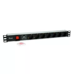   Equip Hálózati Elosztó - 333309 (Schuko, 7 Schuko, Rack 1U, túlfeszültség védelett, 1,8m kábel, aluminium, fekete)