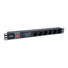   Equip Hálózati Elosztó - 333317 (Schuko, 6 Schuko, túlfeszültség védett, Rack 1U, 1,8m kábel, fekete)