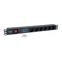   Equip Hálózati Elosztó - 333317 (Schuko, 6 Schuko, túlfeszültség védett, Rack 1U, 1,8m kábel, fekete)