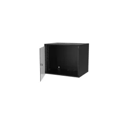   S-Link Rackszekrény - 9U 19" fali kivitel (450x530x400mm, ablakos, Flatpack, Fekete)