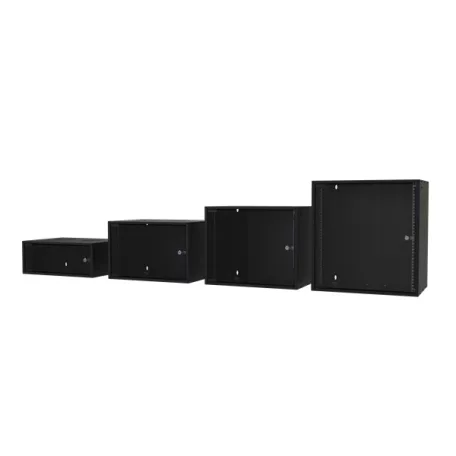 S-Link Rackszekrény - 12U 19" fali kivitel (540x530x400mm, ablakos, Flatpack, Fekete)