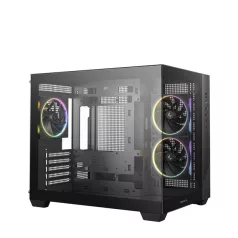   DeepCool Számítógépház - CG330 3F (fekete, ablakos, 3x12cm A-RGB, BTF, mATX, 2xUSB3.0, 1xUSB2.0)