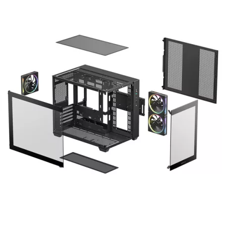 DeepCool Számítógépház - CG330 3F (fekete, ablakos, 3x12cm A-RGB, BTF, mATX, 2xUSB3.0, 1xUSB2.0)