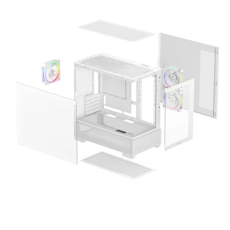 DeepCool Számítógépház - CG380 3F WH (fehér, ablakos, 3x12cm A-RGB, BTF, mATX, 2xUSB3.0, 1xUSB2.0)