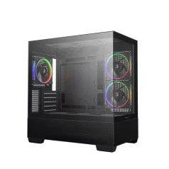   DeepCool Számítógépház - CG380 3F (fekete, ablakos, 3x12cm A-RGB, BTF, mATX, 2xUSB3.0, 1xUSB2.0)