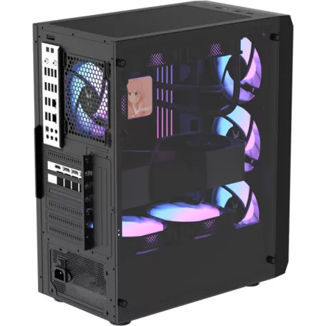 Formula Számítógépház - Air Power G1 Plus Black (fekete, ablakos, 6x12cm venti, mATX, 1xUSB3.0, 1xUSB2.0, 1xType-C)