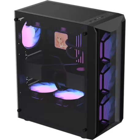 Formula Számítógépház - Air Power G1 Plus Black (fekete, ablakos, 6x12cm venti, mATX, 1xUSB3.0, 1xUSB2.0, 1xType-C)