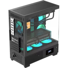   Formula Számítógépház - Crystal E1 FLOE Black (fekete, ablakos, ATX, 2xUSB3.0, 1xType-C)