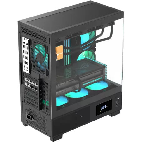 Formula Számítógépház - Crystal E1 FLOE Black (fekete, ablakos, ATX, 2xUSB3.0, 1xType-C)