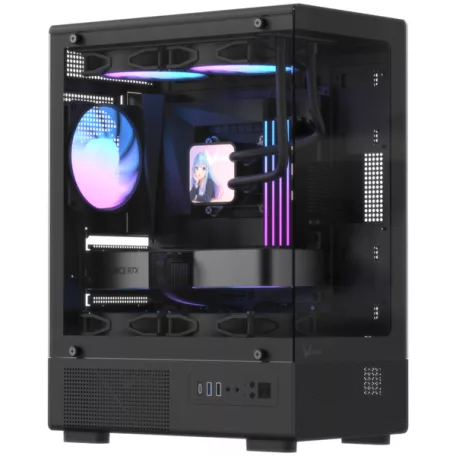Formula Számítógépház - Crystal Z1CM Plus Black AR V2 (fekete, ablakos, mATX,3x12 cm venti,1xUSB2.0, 1xUSB3.0, 1xType-C)