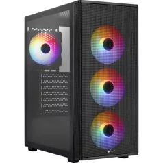   Formula Számítógépház - FG-06 AR (fekete, ablakos, 4x12cm ARGB venti, mATX, 1xUSB3.0, 2xUSB2.0)