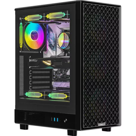 Formula Számítógépház - Mana Dynamic Black (fekete, ablakos, 4x12cm venti, ATX, 2xUSB3.0, 1xType-C)