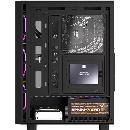 Formula Számítógépház - Mana Dynamic Black (fekete, ablakos, 4x12cm venti, ATX, 2xUSB3.0, 1xType-C)