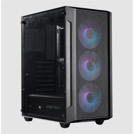 KEEP OUT Számítógépház - XC-200 MESH (fekete, ablakos, 3x12cm RGB venti, ATX, 2xUSB2.0, 1xUSB3.0)