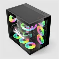   KEEP OUT Számítógépház - XC-800 PRO (fekete, ablakos, 4x12cm ARGB venti, microATX, 2xUSB2.0, 1xUSB3.0)