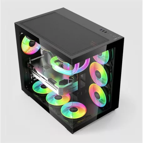 KEEP OUT Számítógépház - XC-800 PRO (fekete, ablakos, 4x12cm ARGB venti, microATX, 2xUSB2.0, 1xUSB3.0)