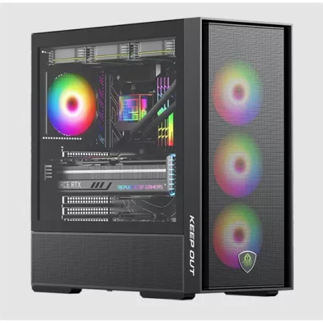 KEEP OUT Számítógépház - XC-805 MESH (fekete, ablakos, 6x12cm ARGB venti, microATX, 2xUSB2.0, 2xUSB3.0)