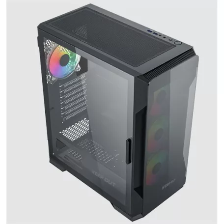 KEEP OUT Számítógépház - XC-901 PRO (fekete, ablakos, 4x12cm ARGB venti, microATX,  1xUSB3.0, 1xType-C)