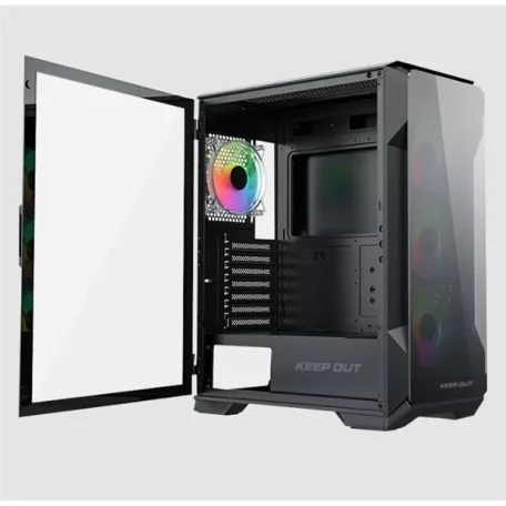 KEEP OUT Számítógépház - XC-901 PRO (fekete, ablakos, 4x12cm ARGB venti, microATX,  1xUSB3.0, 1xType-C)