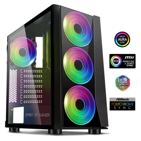 Spirit of Gamer Számítógépház - GHOST III RGB (fekete, ablakos, 4x12cm ventilátor, ATX, mATX, 2xUSB3.0, 1xUSB2.0)
