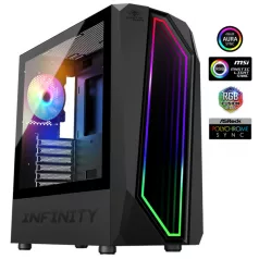   Spirit of Gamer Számítógépház - INFINITY Black (fekete, ablakos, 2x12cm ventilátor, alsó táp,  ATX, 1xUSB3.0, 2xUSB2.0)