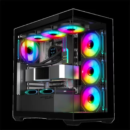 Spirit of Gamer Számítógépház - SPARK Black (fekete, ablakos, 6x12cm ventilátor, alsó táp,  ATX, 2xUSB3.0, 1xUSB-C)
