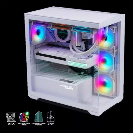 Spirit of Gamer Számítógépház - SPARK Arctic (fehér, ablakos, 6x12cm ventilátor, alsó táp,  ATX, 2xUSB3.0, 1xUSB-C)