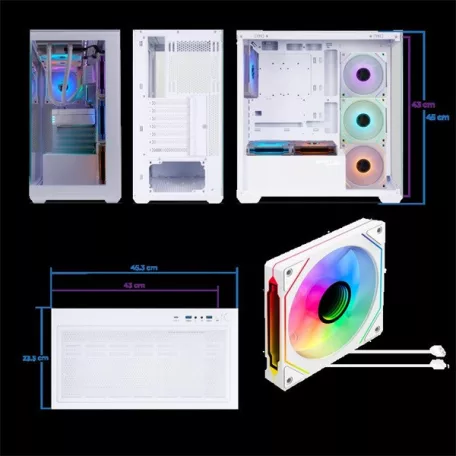 Spirit of Gamer Számítógépház - SPARK Arctic (fehér, ablakos, 6x12cm ventilátor, alsó táp,  ATX, 2xUSB3.0, 1xUSB-C)