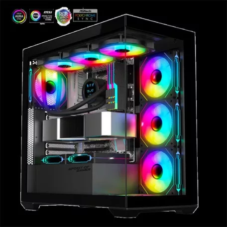Spirit of Gamer Számítógépház - SPARK Black (fekete, ablakos, 6x12cm ventilátor, alsó táp,  ATX, 2xUSB3.0, 1xUSB-C)