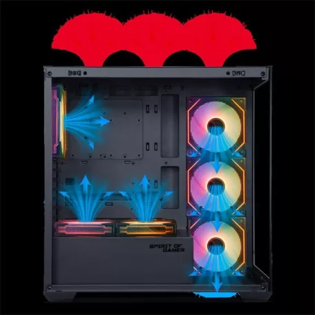 Spirit of Gamer Számítógépház - SPARK Black (fekete, ablakos, 6x12cm ventilátor, alsó táp,  ATX, 2xUSB3.0, 1xUSB-C)