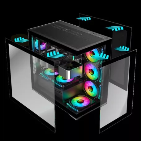 Spirit of Gamer Számítógépház - SPARK Black (fekete, ablakos, 6x12cm ventilátor, alsó táp,  ATX, 2xUSB3.0, 1xUSB-C)