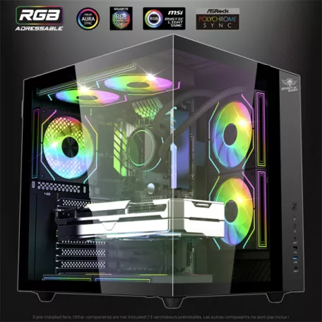 Spirit of Gamer Számítógépház - BANDIT GT (fekete, ablakos, 3x12cm ventilátor, alsó táp,  ATX, 1x USB-C, 3x USB-A)