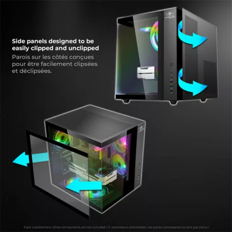 Spirit of Gamer Számítógépház - BANDIT GT (fekete, ablakos, 3x12cm ventilátor, alsó táp,  ATX, 1x USB-C, 3x USB-A)