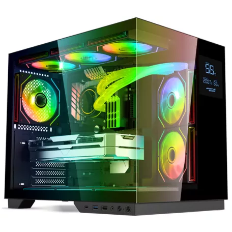 Spirit of Gamer Számítógépház - VIPER CRX Black (fekete, ablakos, 6x12cm ventilátor, alsó táp,  ATX, 1x USB-C, 2x USB-A)
