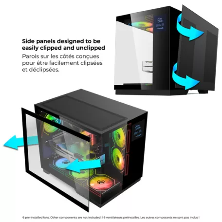 Spirit of Gamer Számítógépház - VIPER CRX Black (fekete, ablakos, 6x12cm ventilátor, alsó táp,  ATX, 1x USB-C, 2x USB-A)
