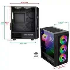   Spirit of Gamer Számítógépház - Rogue VII RGB (fekete, ablakos, 6x12cm ventilátor, alsó táp,  mATX, 1xUSB3.0, 2xUSB2.0)