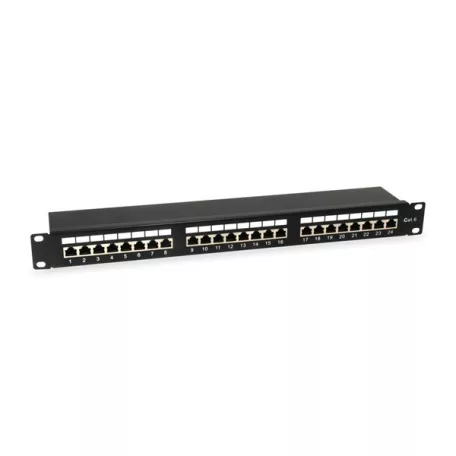 Equip Patch panel - 326425 (24 port, Cat6, 1U, árnyékolt, fekete)