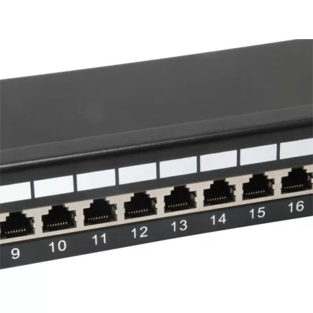 Equip Patch panel - 326425 (24 port, Cat6, 1U, árnyékolt, fekete)