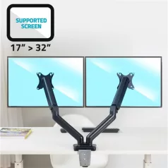   Advance Monitor Asztali konzol - Ergomount Dual (17-32", Max.: 2x9kg, dönthető, forgatható, gázrugó, fekete)