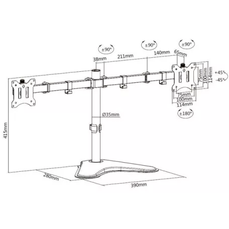 Equip Monitor Asztali konzol - 650123 (17"-32",2 monitor,dönthető, forgatható, Max.: 2x 8kg, fekete)