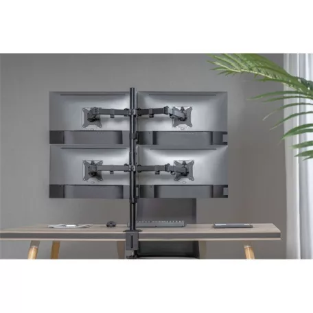 Equip Monitor Asztali konzol - 650159 (13"-27", 4 monitor, dönthető, forgatható, állítható magasság, Max.:4x9kg, fekete)
