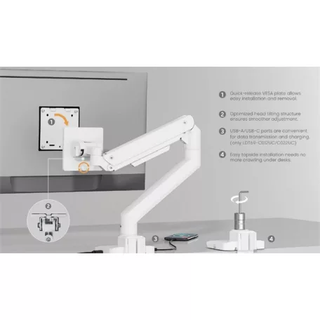 Equip Monitor Asztali konzol - 650181 (17"-49", 1 monitor, dönthető, forgatható, Max.: 20kg, fehér)