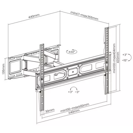 Equip TV Fali konzol - 650337 (37"-80", Max.: 40kg, dönthető, forgatható, fekete)