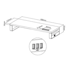   Equip Monitor Asztali állvány - 650881 (3x USB2.0, csúszásmentes, telefontartó, Max.: 15kg, acél, fekete)