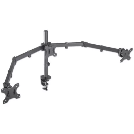 Manhattan asztali állvány -  Dupla karos, 3db monitor részére (max.VESA:75x75, 13"-27"-ig, 7kg, fekete)