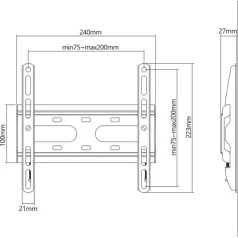   Manhattan TV állvány - Fali fix ultravékony TV állvány Fekete (max.VESA:200x200)(23"-43"-ig) 45kg teherbírás