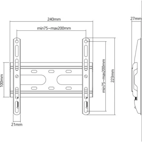 Manhattan TV állvány - Fali fix ultravékony TV állvány Fekete (max.VESA:200x200)(23"-43"-ig) 45kg teherbírás